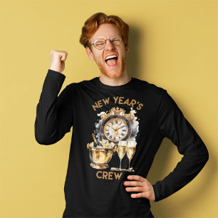 Schwarz-Gold-Aquarell Neue Jahre Crew T-Shirt