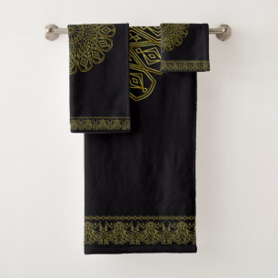 Schwarz-Gold-Arabesque-Muster-Set Badhandtuch Set