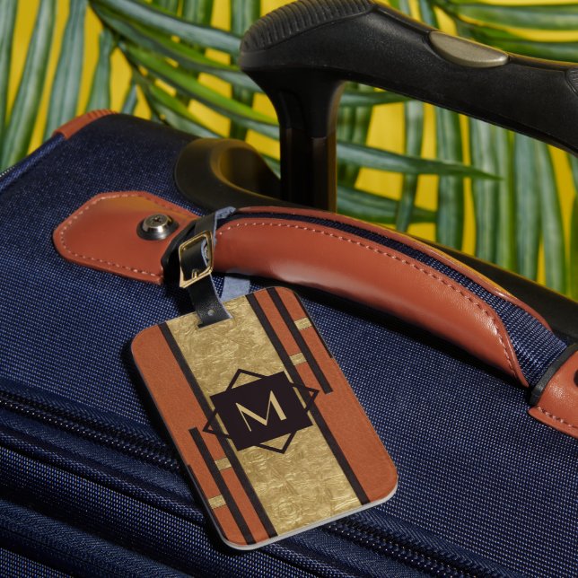 Schwarz & Gold Art Deco Custom Monogram Gepäckanhänger (Vorderseite Insitu 1)