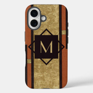 Schwarz & Gold Art Deco Custom Monogram iPhone 16 Hülle