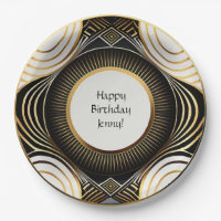 Schwarz-Gold-Art-Deco-Teller Personalisiert