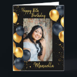 Schwarz-Gold-Ballons mit einer Geburtstagskarte fü Karte<br><div class="desc">Eleganter schwarzer und goldener Ballon schwarzer Hintergrund 1 Foto Geburtstagskarte,  geeignet für alle Altersgruppen</div>