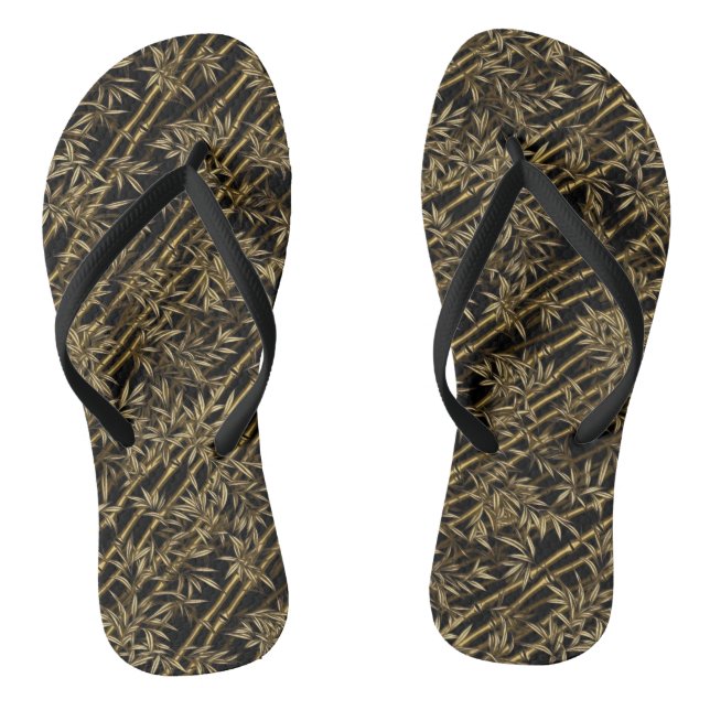 Schwarz-Gold Bambus Muster Flip Flops (Fußbett)