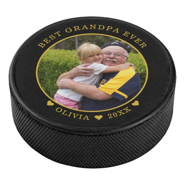 Schwarz-Gold-Bester Opa je Foto Eishockey Puck (3/4)