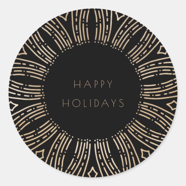 Schwarz & Gold Bilderrahmen Deko Holidays Runder Aufkleber (Vorderseite)