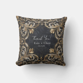 Schwarz-Gold-Blüh-Hochzeitsticker Kissen