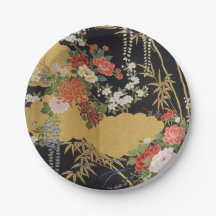 Schwarz-Gold-Blume Kimono