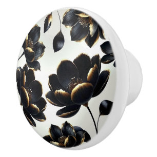 Schwarz & Gold Blumen Greige Elegant Dunkel Schwer Keramikknauf