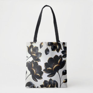 Schwarz & Gold Blumen Greige Elegant Dunkle Stimmu Tasche