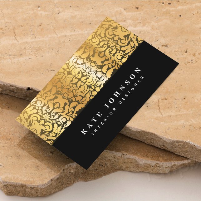 Schwarz-Gold-Blumen-Luxus Elegante Typografie Visitenkarte (Von Creator hochgeladen)