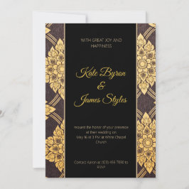 Schwarz-Gold-Blumendesign Einladung zur Hochzeit
