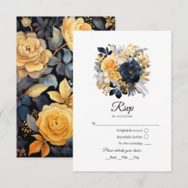 Schwarz-Gold-Blumenhochzeit RSVP Karte