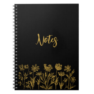 Schwarz-Gold-Blumenmuster Notizblock