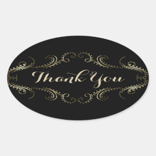 Schwarz-Gold-Blumenrahmen Vielen Dank Ovaler Aufkleber