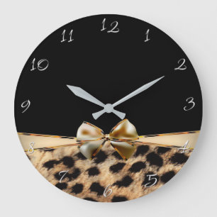 Schwarz & Gold Bogen Leopard Gepard Tierdruck Große Wanduhr