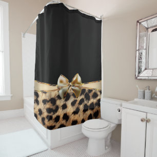 Schwarz & Gold Bogen Leopard Gepard Tierprint Duschvorhang