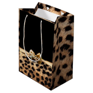 Schwarz & Gold Bogen Leopard Gepard Tierprint Mittlere Geschenktüte