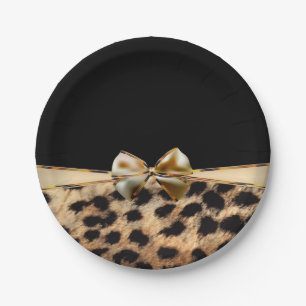 Schwarz & Gold Bogen Leopard Gepard Tierprint Pappteller
