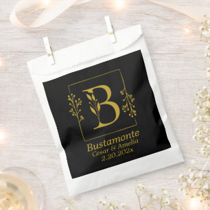 Schwarz & Gold Botanischer Buchstabe B Personalisi Geschenktütchen