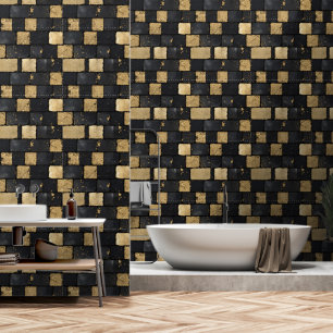 Schwarz-Gold-Brick-Muster Tapete