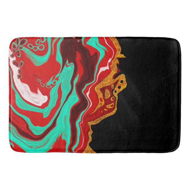 Schwarz, Gold, Burgund, Marmorkunst Badematte (Vorderseite)