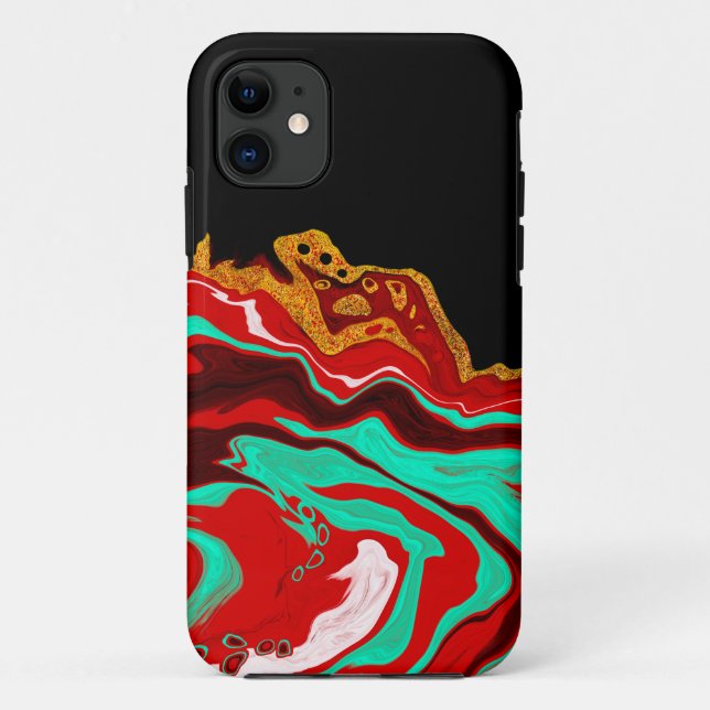 Schwarz, Gold, Burgund, Marmorkunst Case-Mate iPhone Hülle (Rückseite)