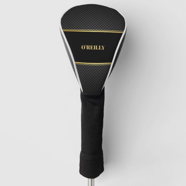Schwarz-Gold-Carbon-Muster Modernes Monogramm Golf Headcover (Vorderseite)