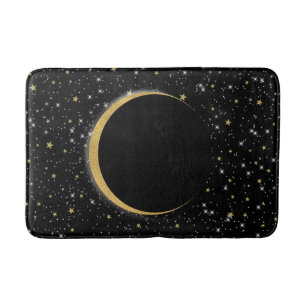 Schwarz & Gold Celestial Mond Magie Lunar Sterne Badematte