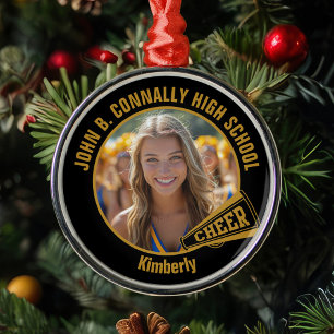 Schwarz Gold Cheerleader Foto Weihnachten Ornament Aus Metall