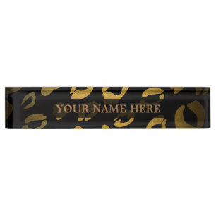 Schwarz & Gold Cheetah Leopard Glamour Personalisi Namensplakette