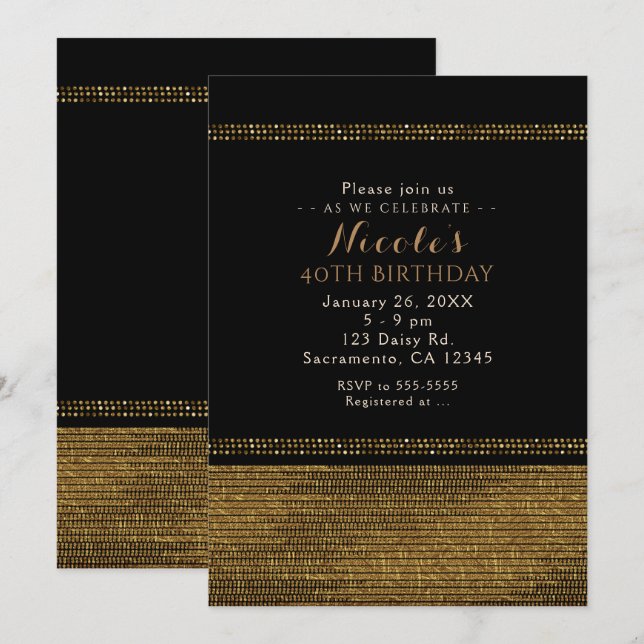 Schwarz-Gold-Chic-Party Einladungen (Vorne/Hinten)