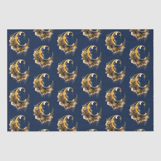 Schwarz-Gold Crescent Moon Pattern Halloween Seidenpapier (Vorderseite)