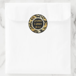 Schwarz-Gold-Damask-Aufkleber Runder Aufkleber
