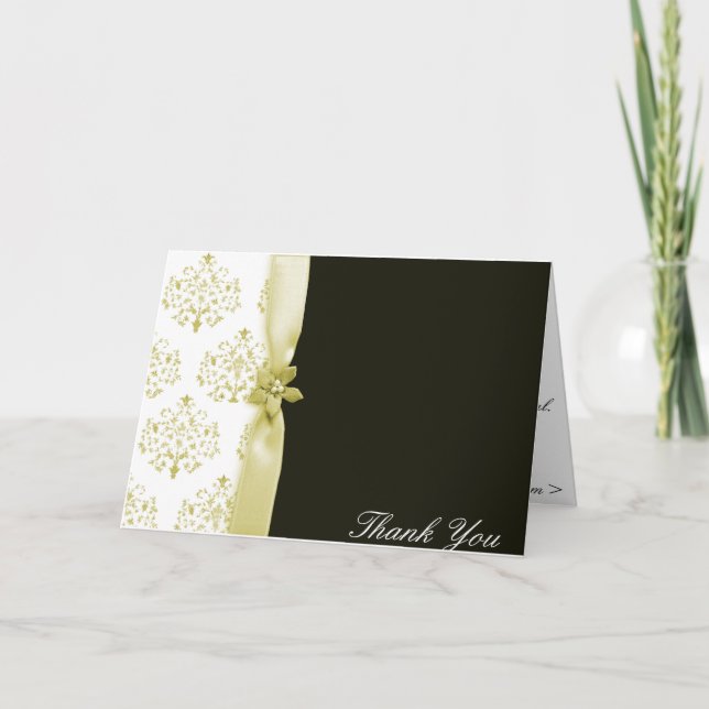 Schwarz-Gold Damask Hochzeit Danke Karte (Vorderseite)
