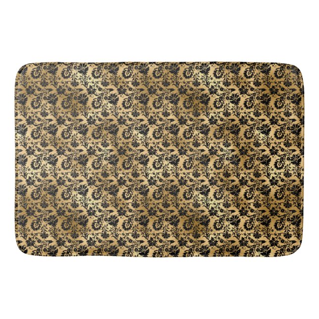 Schwarz-Gold-Damaskus-Muster Badematte (Vorderseite)