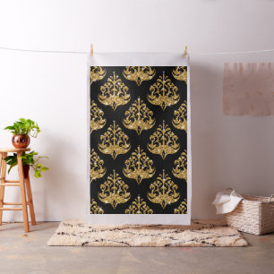 Schwarz-Gold-Damast-Muster Stoff