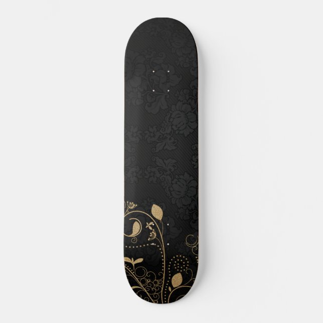 Schwarz-Gold-Decorations-Musterskateboard Skateboard (Vorderseite)