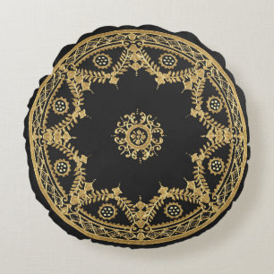 Schwarz-Gold-Dekorationsdesign Rundes Kissen