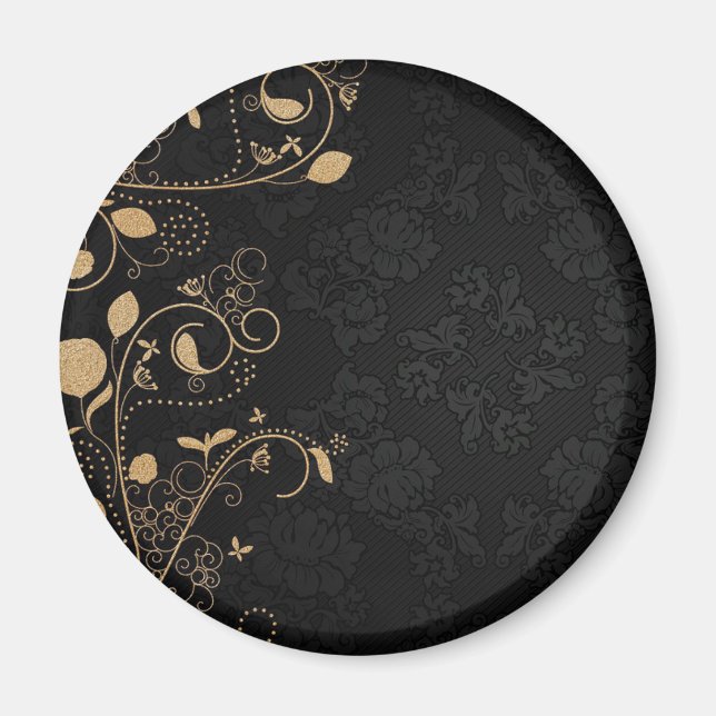 Schwarz-Gold-Dekorationsmuster Magnet (Vorne)
