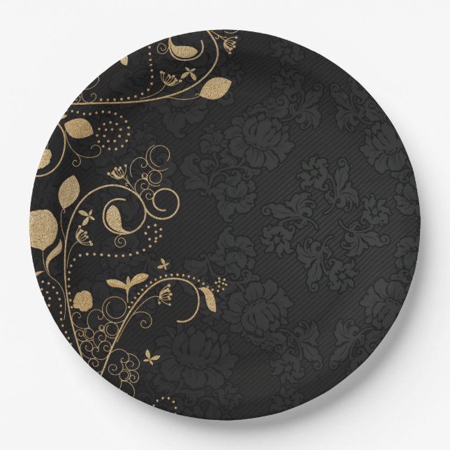 Schwarz-Gold-Dekorationsmuster Pappteller (Vorderseite)