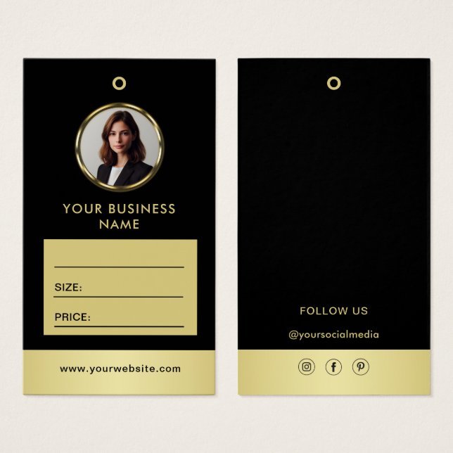 Schwarz-gold Design, Logo oder Foto, Preisschilder (Vorne & Hinten)