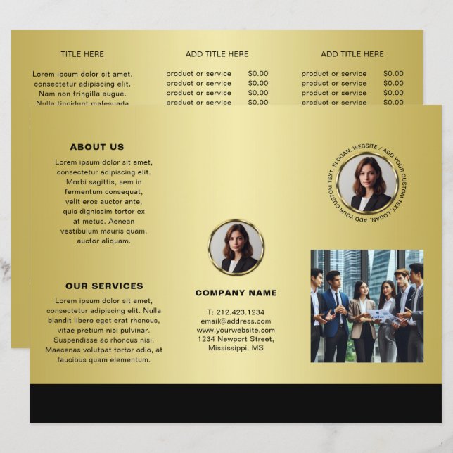 Schwarz-gold Design, Logo- oder Fotobroschüren, (Vorne/Hinten)