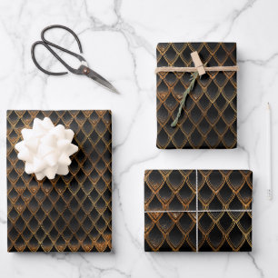 Schwarz-Gold-Drachen-Skala Geschenkpapier Set