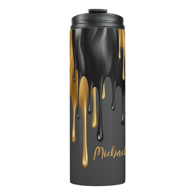 Schwarz-Gold-Drilling Personalisiert Thermosbecher (Vorderseite)