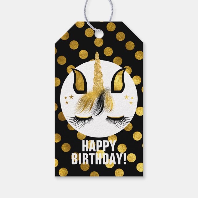 Schwarz & Gold Einhorn Geschenkanhänger (Vorderseite)