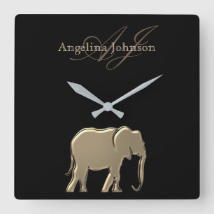Schwarz-Gold-Elefant Mit Monogramm Quadratische Wanduhr