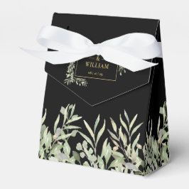 Schwarz-Gold-Elegant-Grünfoliage Hochzeit Geschenkschachtel