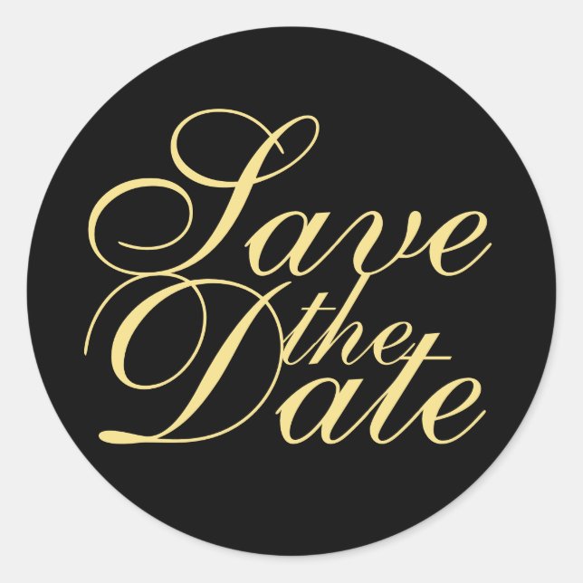 Schwarz-Gold-Elegante Hochzeit Save the Date Runder Aufkleber (Vorderseite)
