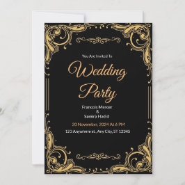 Schwarz-Gold-Elegante Hochzeitsfeiern - Party Einl Einladung