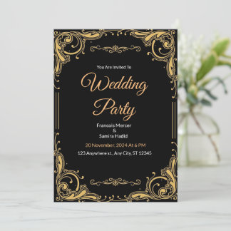 Schwarz-Gold-Elegante Hochzeitsfeiern - Party Einl Einladung